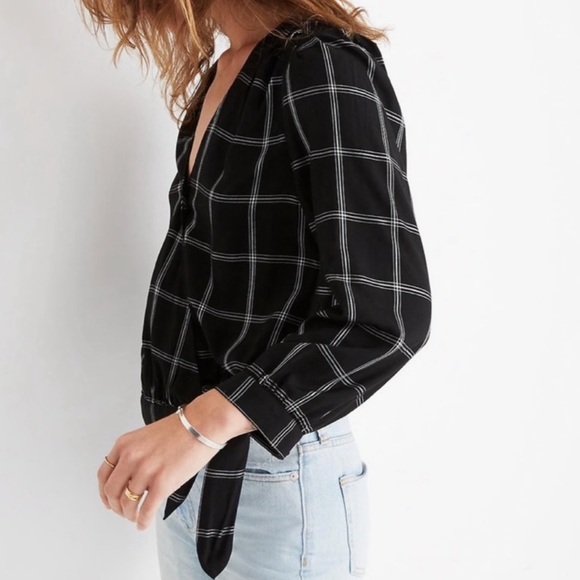 Madewell Wrap Top In Window Pane M - Picture 1 of 6